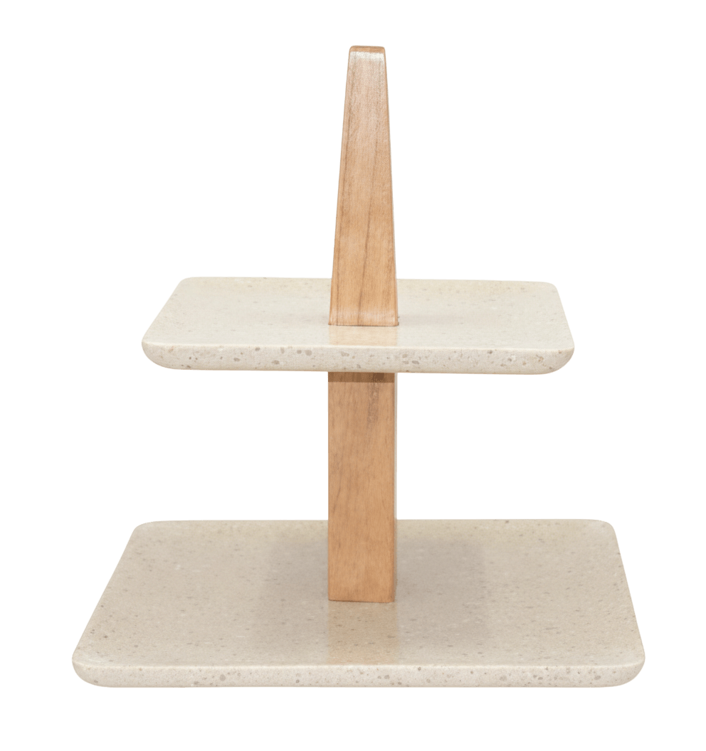 MARBLE & WOOD SQUARE BIG CAKE STAND (NATURAL)